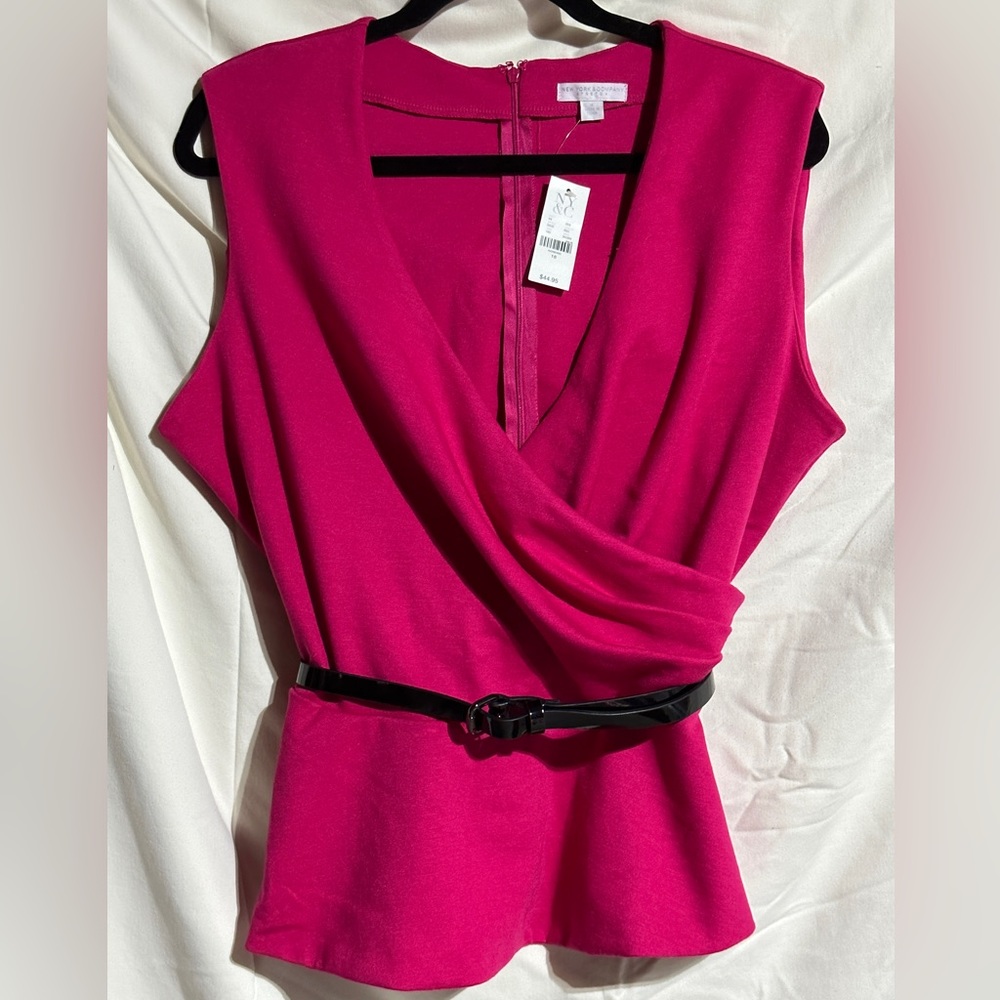 New York & Co Wrap-Style Peplum Top with Belt - NWT - Size 18
